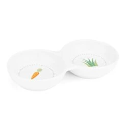 Navaris Double Food Bowl For Small Animals - Ceramic Food Bowls For Rabbits, Guinea Pigs, Small Pets - Rabbit Water Dish - Carrot And Grass Design