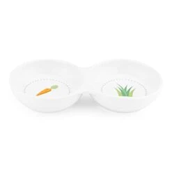 Navaris Double Food Bowl For Small Animals - Ceramic Food Bowls For Rabbits, Guinea Pigs, Small Pets - Rabbit Water Dish - Carrot And Grass Design -Pet Care Center 21P6WLqmK6L