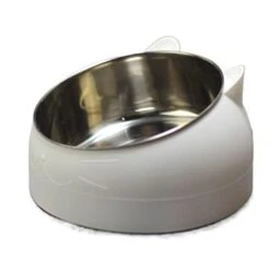 AYENCI Cat Automatic Water, Cat Dog Bowl Inclined Stainless Steel Cat Food Container Non Slip Base Pet Water Feeder Safeguard Neck Puppy Cats Bowls Supplies (Size : Branco)