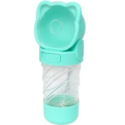 AACARB Cat Water Dispenser, 3-in-1 350ml Dog Bottle 200ml Independent Food Bowl Portable Water Drink Feeding For Small Dogs Outdoor Appliance Poop Bag Area (Color : Blue)