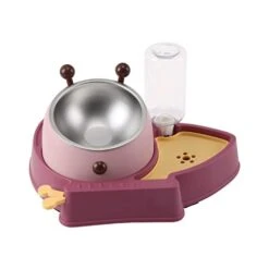 AYENCI Cat Automatic Water, Cat Bowl Dog Bowl Non Slip Stainless Steel Pet Automatic Drinking Feeder Bowl Pet Cats Dogs Food Bowl Easy To Clean Pet Products (Color : Rouge Pink)
