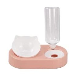 AYENCI Cat Automatic Water, Dog Food Bowl With Stand Automatic Water Storage Dispenser 2 In1 Pet Cat Food Bowl Water Bottle Pet Supplies Cat Food Container (Color : Pink)