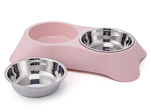 Double Dog Bowl,Non Slip Stainless Steel Double Bowl With Non-Spill For Small Dogs And Cats (S, Pink) 4 Double Dog Bowl,Non Slip Stainless Steel Double Bowl With Non-Spill For Small Dogs And Cats (S, Pink) - Image 2