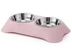 Double Dog Bowl,Non Slip Stainless Steel Double Bowl With Non-Spill For Small Dogs And Cats (S, Pink)