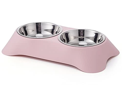 Double Dog Bowl,Non Slip Stainless Steel Double Bowl With Non-Spill For Small Dogs And Cats (S, Pink) 3 Double Dog Bowl,Non Slip Stainless Steel Double Bowl With Non-Spill For Small Dogs And Cats (S, Pink)