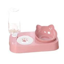 AYENCI Cat Automatic Water, Cute Cat Ears Shape Food Feeder Bowl+Water Bottle Pet Supplies Dog Cat Dispenser Bowl Waterer Set Puppy Kitten Pet Products (Color : Pink)