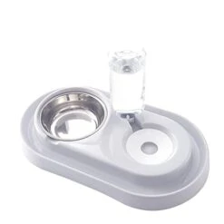 AYENCI Cat Automatic Water, 500ml 2 In 1 Pet Cats Dog Feeder Plastic Pet Dog Food Water Feeder Bowl Food Dispenser Automatic Water Bottle Feeder Pet Product (Color : Gray)