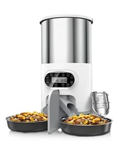 Automatic Cat Feeders 2 Cat, 4.5L Cat Food Dispenser With Splitter And Two Stainless Bowls, Timed Cat Feeder, Up To 4 Meals With Portion Control, 10s Voice Recorder