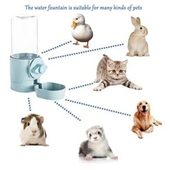 Hamiledyi Rabbit Hay Feeder & Water Fountain Set, Guinea Pigs Hay Food Feeder Bowls Manger Rack 17oz Hanging Gravity Automatic Drinking Feeder For Ferrets Chinchillas (Blue) -Pet Care Center 41A0bYBBSAS
