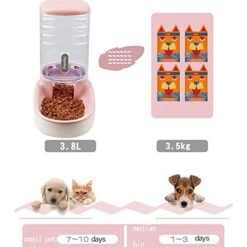 XingCheng-Sport Automatic Pet Feeder Small&Medium Pets Automatic Food Feeder And Waterer Set 3.8L, Travel Supply Feeder And Water Dispenser For Dogs Cats Pets Animals (Pink) -Pet Care Center 41AeQEWPvlL