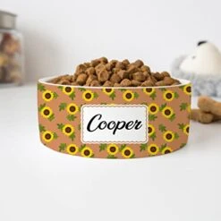 GENERIC Personalized Pet's Name Bowl, Sunflowers Pattern Pet Bowl Customized Name, Food Bowl For Dog, Cat Drinking Bowl, Ceramic Bowl (Available 2 Sizes)