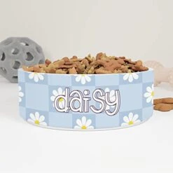 GENERIC Personalized Pet Bowl Cat Bowls Custom Name, Daisy Pattern Bowl With Name, Custom Ceramic Dog Cat Pet Bowls