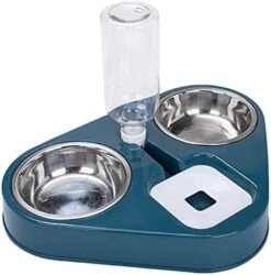 AYENCI Cat Automatic Water, Stainless Steel Dog Cat Feeder Food Bowl With 500ML Dog Water Bottle Automatic Drinking Feeder Cat Food Bowl Pet 3 Bowl (Color : Blue) -Pet Care Center 41J0KF RXIL. AC