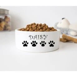 GENERIC Personalized Dog Foodprint Pattern Pet Bowl Cat Bowls, Cute Dog Bowl With Name, Custom Ceramic Dog Cat Pet Bowls Available In Two Sizes