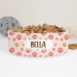 GENERIC Pink Dog Paw Pattern Personalized Pet Bowl Cat Bowls, Cute Dog Bowl With Name, Custom Ceramic Dog Cat Pet Bowls Available In Two Sizes