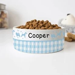 GENERIC Personalized Blue Plaid Pattern Pet Bowl, Dog Name Bowl, Cat Name Bowl, Gift For Pets, Ceramic Bowl