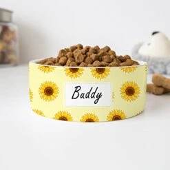 GENERIC Personalized Pet's Name Bowl, Sunflowers Pet Bowl Customized Name, Food Bowl For Dog, Cat Drinking Bowl, Ceramic Bowl
