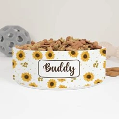 GENERIC Personalized Sunflowers Pattern Pet Bowl, Ceramic Bowl For Dogs, Cats Drinking Bowl, Available In Two Sizes, Gift For Pet