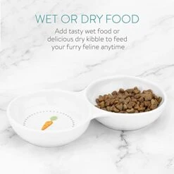 Navaris Double Food Bowl For Small Animals - Ceramic Food Bowls For Rabbits, Guinea Pigs, Small Pets - Rabbit Water Dish - Carrot And Grass Design -Pet Care Center 41SdIPs9vWL