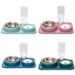 AYENCI Cat Automatic Water, Dog Cat Food Bowl Automatic Feeder With Water Dispenser Dog Drinking Bottle Pet Food Container Detachable Stainless Steel Bowl (Color : QG) -Pet Care Center 41X5X2oKs7L