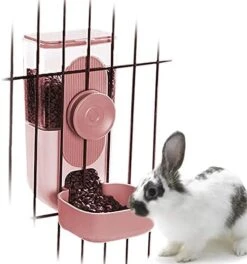Gravity Rabbit Feeder And Water Dispenser Set, Hanging Automatic Cat Food And Water Dispenser Food Bowl For Bunny Guinea Pig Ferret (Pink) -Pet Care Center 41cuC7Qw5wL. AC