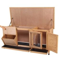 ACQUIRE Wooden Rabbit Hutch Guinea Pig House Outdoor With Sliding Out Tray, Openable Roof, Feeding Trough, Yellow -Pet Care Center 41gEpSXsanL