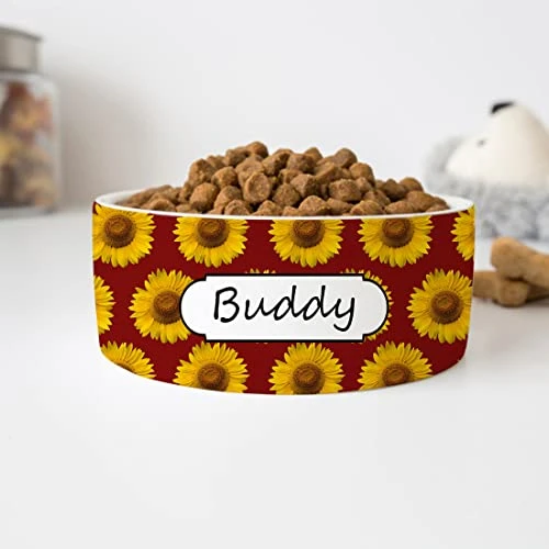 GENERIC Red Sunflowers Pattern Pet Bowl With Customized Name, Pet's Name Bowl, Food Bowl For Dog, Cat Bowl, Ceramic Bowl Available In Two Sizes 3 GENERIC Red Sunflowers Pattern Pet Bowl With Customized Name, Pet's Name Bowl, Food Bowl For Dog, Cat Bowl, Ceramic Bowl Available In Two Sizes