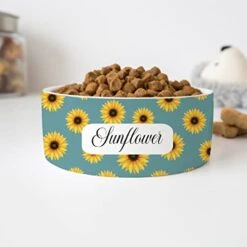 GENERIC Personalized Pet's Name Bowl, Sunflowers Pet Bowl Customized Name, Food Bowl For Dog, Cat Drinking Bowl, Ceramic Bowl Available In Two Sizes
