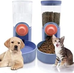 Aarpurt 35oz Hanging Automatic Food Water Dispenser, Gravity Auto Feeder Waterer Set, Water Food Bowl For Cage Pet For Dog Cat Rabbit Chinchilla Ferret