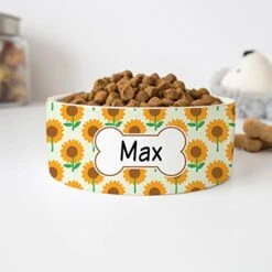 GENERIC Personalized Pet Name Bowl, Sunflowers Pattern Pet Bowl, Ceramic Food Bowl For Dog, Cat Drinking Bowl (Available 2 Sizes)