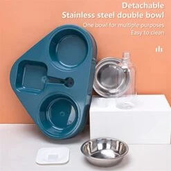 AYENCI Cat Automatic Water, Stainless Steel Dog Cat Feeder Food Bowl With 500ML Dog Water Bottle Automatic Drinking Feeder Cat Food Bowl Pet 3 Bowl (Color : Blue) -Pet Care Center 41zz0SBDMML