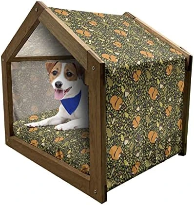 Ambesonne Acorn Wooden Pet House, Fallen Autumn Leaves Concept Squirrels In Peaceful Nature, Indoor & Outdoor Portable Dog Kennel With Pillow And Cover, Medium, Multicolor 13 Ambesonne Acorn Wooden Pet House, Fallen Autumn Leaves Concept Squirrels In Peaceful Nature, Indoor & Outdoor Portable Dog Kennel With Pillow And Cover, Medium, Multicolor - Image 11