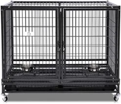 43" Stackable Heavy Duty Cage W/Feeding Doors And Divider Or Additional Tray (DG-43-FS) -Pet Care Center 511r6I69ZKL. AC