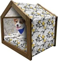 Ambesonne Tulip Wooden Pet House, Fresh Spring Meadow Pattern With Wildflowers And Tulips Rural Nature, Indoor & Outdoor Portable Dog Kennel With Pillow And Cover, Small, Pale Green Pale Blue -Pet Care Center 515d9pfInLL. AC