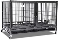 43" Stackable Heavy Duty Cage W/Feeding Doors And Divider Or Additional Tray (DG-43-FS) -Pet Care Center 516ikaTAYL. AC