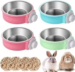 Rabbit Bowls Set, Big Pet Bunny Food Bowls Small Animals Cage Bowl And Stainless Steel Hanging Water Food Feeder Bowls For Big Bunny Food Dish (4 PCS) -Pet Care Center 518aenlipL. AC