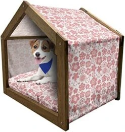 Ambesonne Tulip Wooden Pet House, Fresh Spring Meadow Pattern With Wildflowers And Tulips Rural Nature, Indoor & Outdoor Portable Dog Kennel With Pillow And Cover, Small, Pale Green Pale Blue -Pet Care Center 5193w77nvDL. AC