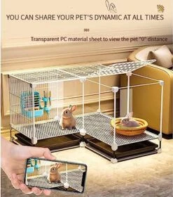 OM-PDD Indoor Guinea Pig/Ferret Cage, With Tray, Small Animal Playpen, Transparent Design, Thick Iron Mesh, Easy To Clean, Suite: Foot Pad/Water Fountain/Tray/Food Box/Water Bowl -Pet Care Center 519RKrqZ2yL