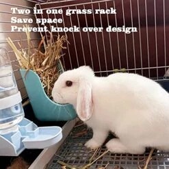 HERCOCCI Rabbit Hay Food Bin Feeder And Bunny Water Bottle Set, Hay Food Feeder Bowls Manger Rack With 500ml Hanging Water Dispenser Prevent Knock Over For Rabbit Guinea Pig Chinchilla (Medium, Blue) -Pet Care Center 51GXagzknFS