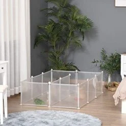 PawHut Pet Playpen DIY Small Animal Cage Open Enclosure Portable Plastic Fence 12 Panels For Kitten Bunny Chinchilla Guinea Pig White