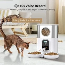 VOLUAS Automatic Cat Feeders For Two Cats - Pet Feeder For Cats And Dogs Timed Cat Feeder Pet Dry Food Dispenser, White -Pet Care Center 51LRmoNJvZL