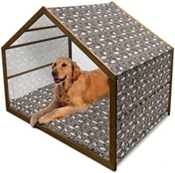 Ambesonne Tulip Wooden Pet House, Fresh Spring Meadow Pattern With Wildflowers And Tulips Rural Nature, Indoor & Outdoor Portable Dog Kennel With Pillow And Cover, Small, Pale Green Pale Blue -Pet Care Center 51Lfhh dwL. AC