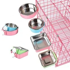 Fuwok 2-IN-1 Removable Dog Bowl For Crates Puppy Food Feeder Water Dish With Bolt Holder Stainless Steel Pet Hanging Bowl Food Water Bowl 2Pcs/Set (Small - Round, Green) -Pet Care Center 51UsDr1K1BL