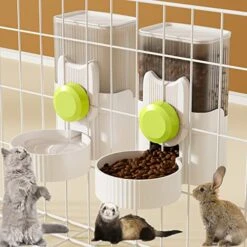 Lemtrflo Rabbit Feeder Hanging Automatic Cat Food Dispenser Cat Feeder Ferret Cage Accessories Bunny Water Dispenser Rabbit Food Water Bowl Rabbit Feeders For Cages Guinea Pig Kennel Water Dispenser…