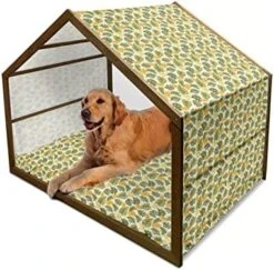 Ambesonne Fruit Wooden Pet House, Pattern With Hand-Drawn Orange Fruits Organic Nutritious Food, Indoor & Outdoor Portable Dog Kennel With Pillow And Cover, Medium, Dark Orange Green -Pet Care Center 51VnRDtP5iL. AC