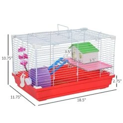PawHut 18.5" Hamster Cage With Exercise Wheel And Water Bottle, Dish, Rat House And Habitat 2-Story Design, Red -Pet Care Center 51W1mXy9p2L