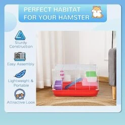 PawHut 18.5" Hamster Cage With Exercise Wheel And Water Bottle, Dish, Rat House And Habitat 2-Story Design, Red -Pet Care Center 51Wq8KrlIGL
