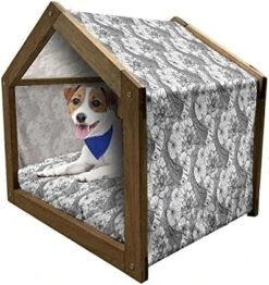 Ambesonne Tulip Wooden Pet House, Fresh Spring Meadow Pattern With Wildflowers And Tulips Rural Nature, Indoor & Outdoor Portable Dog Kennel With Pillow And Cover, Small, Pale Green Pale Blue -Pet Care Center 51XlwW3YCKL. AC