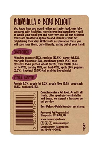 Rosewood Naturals Chinchilla & Degu Delight, Small Animal Treats, 150g 4 Rosewood Naturals Chinchilla & Degu Delight, Small Animal Treats, 150g - Image 2