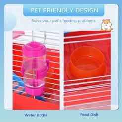 PawHut 18.5" Hamster Cage With Exercise Wheel And Water Bottle, Dish, Rat House And Habitat 2-Story Design, Red -Pet Care Center 51YdUk17ChL